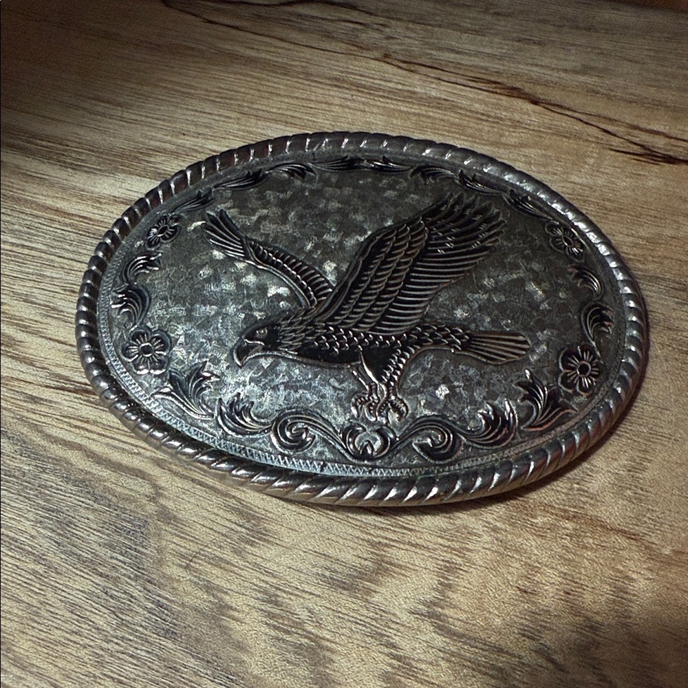 Rockmount Ranch Wear Silver Oval Belt Buckle With Eagle Design